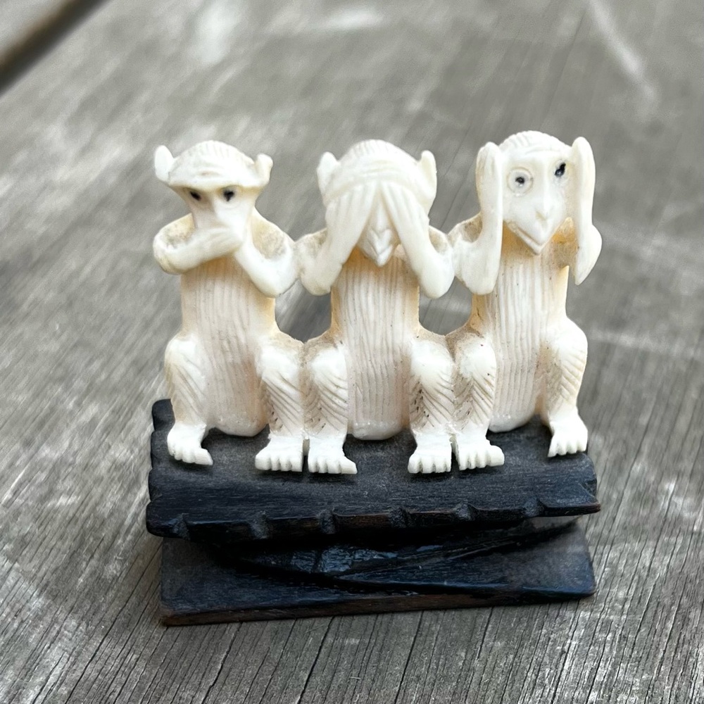 Vtg Chinese Asian Three Wise Monkeys Hear See Speak No Evil Miniature Statue 2"